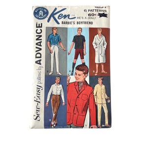 Vintage 1962 Ken Doll Sewing Pattern by Advance Barbies Boyfriend Outfits Cut