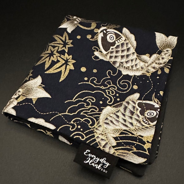 Japanese Koi EDC Hank, Cotton Handkerchief, 9" Square