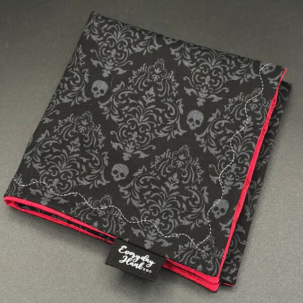 Skull Damask, 9",EDC, handkerchief, hankie, EDC, Hank,edc gear,handmade