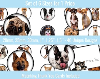Imágenes de perros 1 pulgada 20 mm 25 mm 30 mm 1,25" 1,5" Círculos redondos Hojas de collage digital Botones Tapas de botellas Colgantes Imanes Llaveros