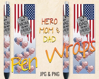 Mom Dad Pen Wrap, Patriotic Veteran InkJoy Wraps, Printable Digital Download Disegni senza soluzione di continuità per Waterslide, Vinile, Resina epossidica, PNG