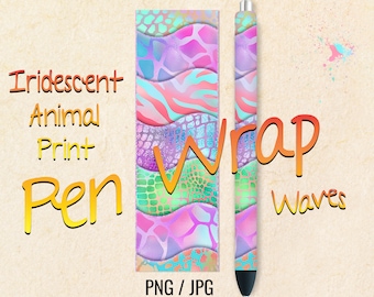Iridescent Animal Print Pen Wrap, Waves Wraps, Ink Joy, Printable Digital Download Designs For Waterslide, Vinyl, Epoxy, PNG & JPG