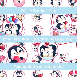 Romantic Penguins 12mm 14mm 16mm 18mm 20mm Circle Images Digital Collage Sheet For Cabochons Pendants Earrings Charms Jewelry