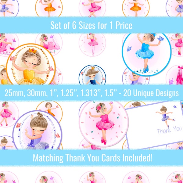 1 inch 25mm 30mm 1.25" 1.313" 1.5" Ballet Ballerina Circle Images Digital Collage Sheet For Buttons Bottle Caps Cabochons Pendants Magnets