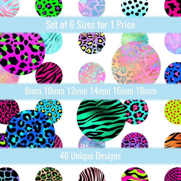 Colorful Animal Prints 8mm 10mm 12mm 14mm 16mm 18mm Cabochon Images Earrings Charms Jewelry Printable Digital Collage Sheet Designs
