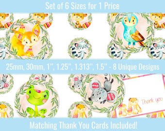 Woodland Animals 1 inch 25mm 30mm 1.25" 1.313" 1.5" Circle Images Digital Collage Sheet For Buttons Bottlecaps Cabochons Pendants