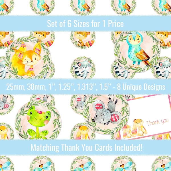 Woodland Animals 1 inch 25mm 30mm 1.25" 1.313" 1.5" Circle Images Digital Collage Sheet For Buttons Bottlecaps Cabochons Pendants