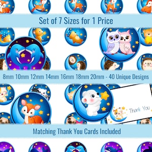 Cabochon Images 8mm 10mm 12mm 14mm 16mm 18mm 20mm Cute Animals and Moon Digital Printable Collage Sheet For Pendants Earrings Charms Jewelry