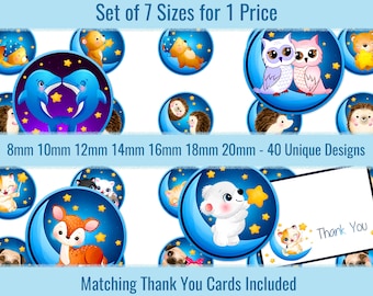 Cabochon Bilder 8mm 10mm 12mm 14mm 16mm 18mm 20mm Süße Tiere und Mond Digital Printable Collage Sheet Für Anhänger Ohrringe Charms Schmuck