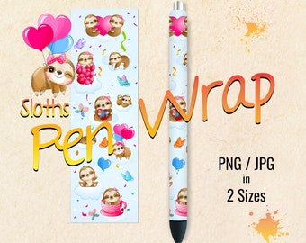 Sloths Pen Wraps Pen Wraps, Printable Digital Download Seamless Ink Joy Designs For Waterslide, Vinyl, Epoxy, 2 Sizes in PNG & JPG