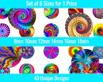 Fractals 8mm 10mm 12mm 14mm 16mm 18mm Cabochon Images Earrings Charms Jewelry Printable Digital Collage Sheet Designs