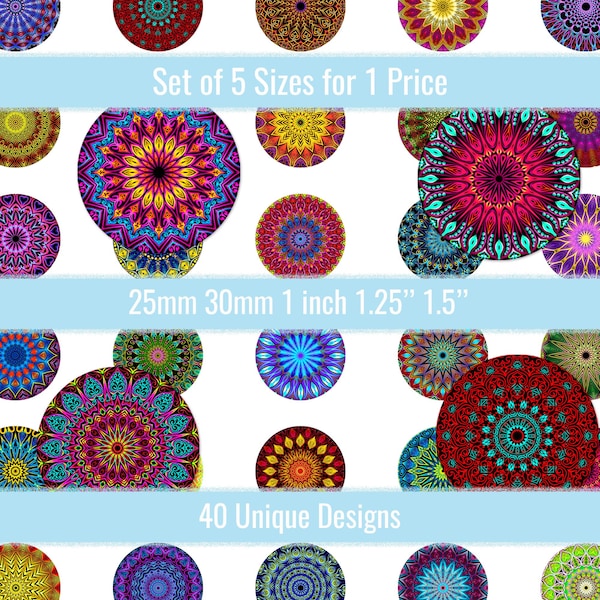 Mandala Circle 1 inch 25mm 30mm 1.25" 1.5" Images Digital Collage Sheet For Pin Buttons Bottle Cap Cabochon Pendant