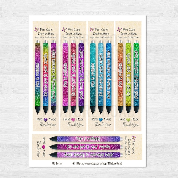 InkJoy Epoxy Pen Wrap Care Cards, Pretzel Bag Size, Printable Digital Download Glitter Designs, PNG JPG