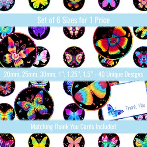 Tie Dye Butterflies 1 inch 20mm 25mm 30mm 1.25&quot; 1.5 inch Round Images Digital Collage Sheet For Pins Buttons Bottlecaps Pendants Keychains