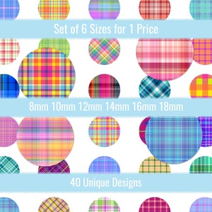 Summer Plaid 8mm 10mm 12mm 14mm 16mm 18mm Cabochon Images Earrings Charms Jewelry Printable Digital Collage Sheet Designs