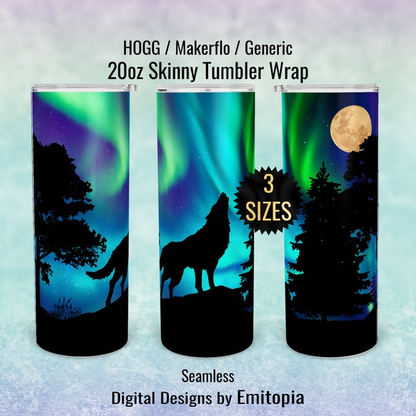 Wolf 20oz Skinny Tumbler Designs, NordlichtEr Tumbler Wrap, HOGG, MakerFlo, Nahtlos druckbare digitale Download Designs in PNG