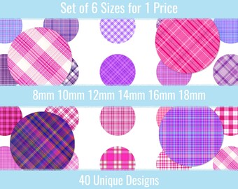 Pink Purple Plaid 8mm 10mm 12mm 14mm 16mm 18mm Cabochon Images Earrings Charms Jewelry Printable Digital Collage Sheet Designs