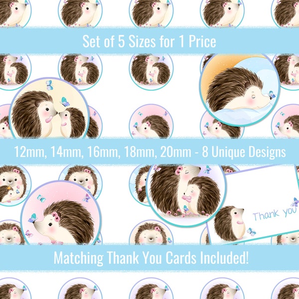 Hedgehog 12mm 14mm 16mm 18mm 20mm Circle Images Digital Collage Sheet For Cabochons Pendants Earrings Charms Jewelry
