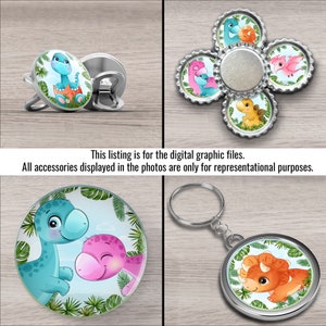 Dinosaurs 8mm 10mm 12mm 14mm 16mm 18mm 20mm Circle Images Digital Collage Sheet For Round Cabochons Pendants Earrings Charms Jewelry image 2