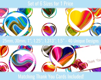 Agate Abstract Hearts 1 inch 25mm 30mm 1.25" 1.313" 1.5" Circle Images Digital Collage Sheet For Bottle Caps Buttons Cabochons Pendants