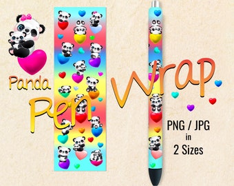 Panda Bear Hearts Pen Wrap Design, Printable Digital Download For InkJoy Waterslide, Vinyl, Epoxy, 2 Sizes, PNG JPG