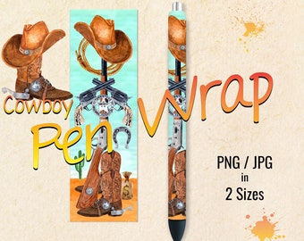 Western Cowboy Pen Wrap Image, Sheriff Pen Wrap, Seamless Printable Digital Download For Waterslide, Vinyl, Epoxy, 2 Sizes, PNG JPG