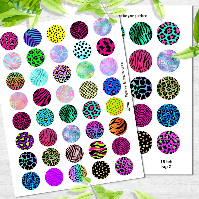 1 Inch Animal Print Bottle Cap Images 20mm 25mm 30mm 1.25