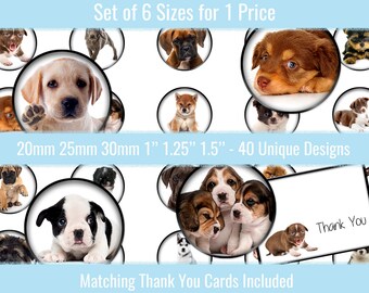Imágenes de cachorros 1 pulgada 20 mm 25 mm 30 mm 1.25 "1.5" Círculos redondos Hojas de collage digital Botones Tapas de botellas Colgantes Imanes Llavero