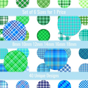 Blue Green Plaid 8mm 10mm 12mm 14mm 16mm 18mm Cabochon Images Earrings Charms Jewelry Printable Digital Collage Sheet Designs