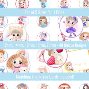Girls and Friends 12mm 14mm 16mm 18mm 20mm Circle Images Digital Collage Sheet For Cabochons Pendants Earrings Charms Jewelry