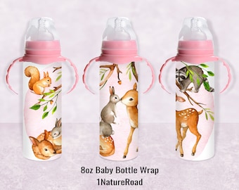 8oz Baby Bottle Design, Cute Forest Deer, Baby Bottle Wrap, Boys Girls Milk Bottle, Seamless Digital Download for Sublimation, in PNG