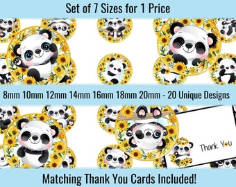 Panda Bär Sonnenblumen 8mm 10mm 12mm 14mm 16mm 18mm 20mm Kreis Bilder digitale Collage Blatt für Cabochons Anhänger Ohrringe Charms Schmuck