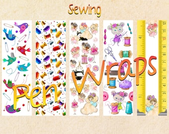 Sewing Pen Wraps, Embroidery, Clear Cast Transparent InkJoy Wraps, Digital Download Seamless Designs For Waterslide, Vinyl, Epoxy, PNG
