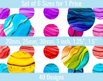 1 inch 20mm 25mm 30mm 1.25" 1.5 inches Abstract Ink Bottle Cap Circles Digital Collage Printable Download For Pin Button Cabochon Pendant