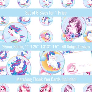 Unicorns 1 inch 25mm 30mm 1.25&quot; 1.313&quot; 1.5&quot; Round Images Collage Sheet Buttons Badges Bottle Caps Bottlecaps Cabochons Pendants