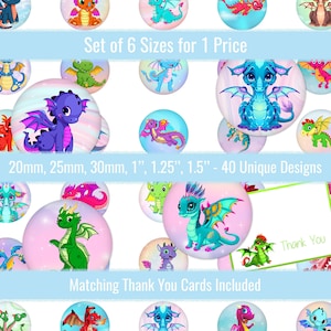 Cute Dragons 1 inch 20mm 25mm 30mm 1.25&quot; 1.5 inch Round Images Digital Collage Sheet For Pin Button Bottlecaps Pendants Keychains