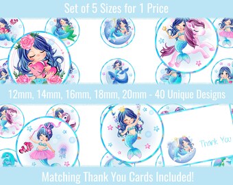 12mm Circle Images Cute Mermaids 14mm 16mm 18mm 20mm Cabochon Earrings Charms Jewelry Printable Digital Collage Sheet