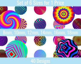 Psychedelic Hippie 8mm 10mm 12mm 14mm 16mm 18mm Cabochon Images Earrings Charms Jewelry Printable Digital Download Collage Designs