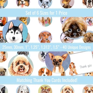 Watercolor Dogs 1 inch 25mm 30mm 1.25&quot; 1.313&quot; 1.5&quot; Circle Images Digital Collage Sheet For Bottle Caps Buttons Cabochons Pendants