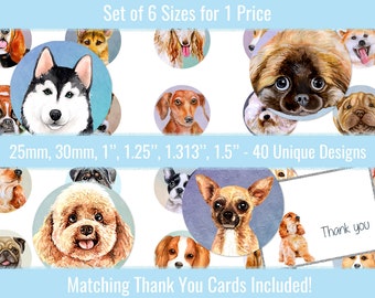 Watercolor Dogs 1 inch 25mm 30mm 1.25" 1.313" 1.5" Circle Images Digital Collage Sheet For Bottle Caps Buttons Cabochons Pendants