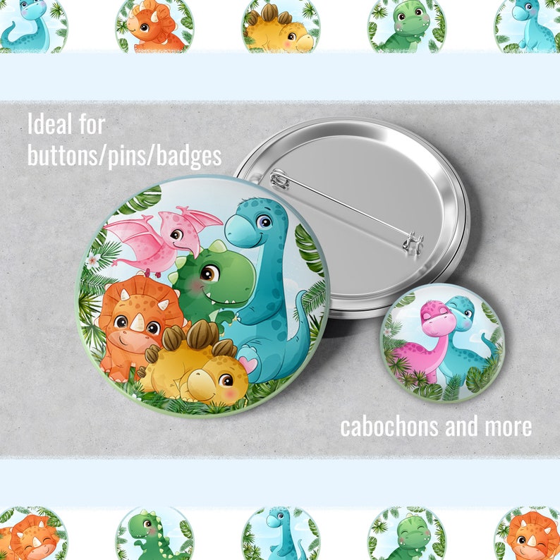 Dinosaurs 8mm 10mm 12mm 14mm 16mm 18mm 20mm Circle Images Digital Collage Sheet For Round Cabochons Pendants Earrings Charms Jewelry image 3