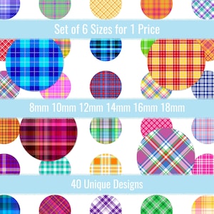 8mm 10mm 12mm 14mm 16mm 18mm Summer Plaid Circle Images Earrings Charms Cabochon Jewelry Printable Digital Collage Sheet Designs