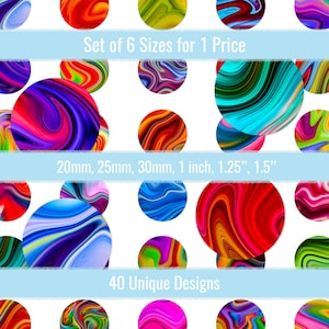 Marble 1 inch Bottlecaps 20mm 25mm 30mm 1.25&quot; 1.5 inches Circles Digital Collage Sheet For Pin Button Bottle Caps Cabochons Pendants Magnets