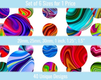 Marble 1 inch Bottlecaps 20mm 25mm 30mm 1.25" 1.5 inches Circles Digital Collage Sheet For Pin Button Bottle Caps Cabochons Pendants Magnets