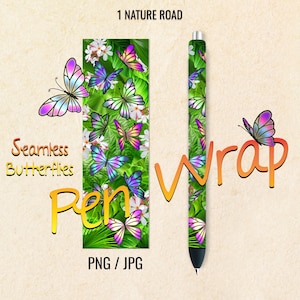 Seamless Butterfly Pen Wrap, Nature InkJoy Wraps, Printable Digital Download Designs For Waterslide, Vinyl, Epoxy, PNG & JPG