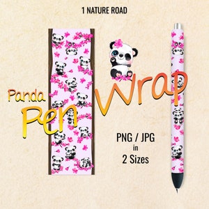 Panda Blossom Pen Wraps, InkJoy Printable Digital Download For Waterslide, Vinyl, Epoxy, 2 Sizes, PNG JPG