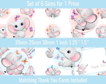Cute Elephants 1 inch 20mm 25mm 30mm 1.25" 1.5" Round Images Digital Printables For Pin Button Charms Bottlecaps Pendants Keychains