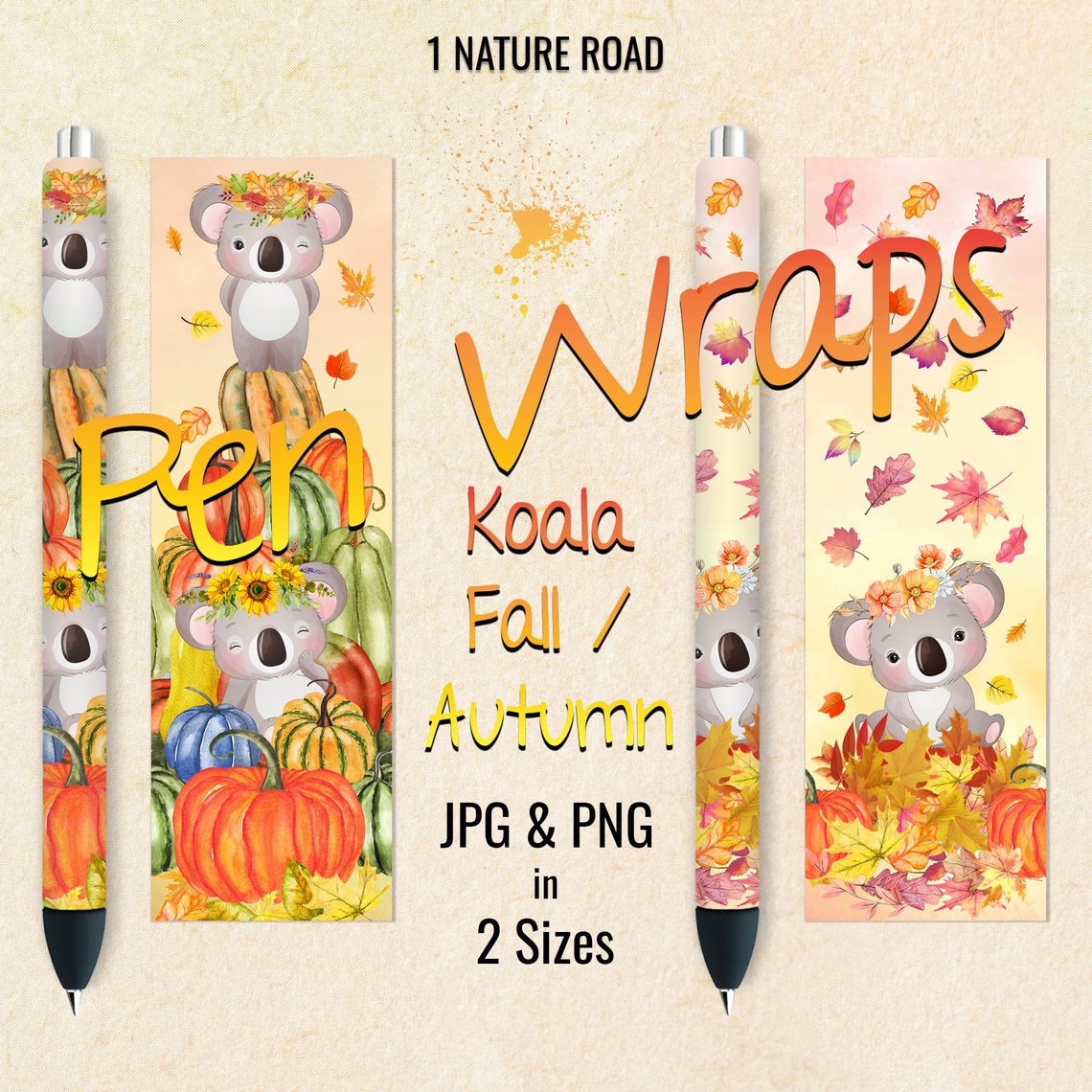koala fall pen wraps autumn seamless ink joy printable etsy