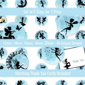 Fairy Silhouette Blue Moon 12mm 14mm 16mm 18mm 20mm Circle Images Digital Collage Sheet For Cabochons Pendants Earrings Charms Jewelry