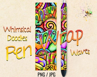 Whimsical Pen Wrap, Colorful Wraps, Waves Wraps, Ink Joy, Printable Digital Download Designs For Waterslide, Vinyl, Epoxy, PNG & JPG